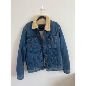 Zara Jacket Men L Blue Sherpa Lined Denim Trucker Coat Casual USA Style